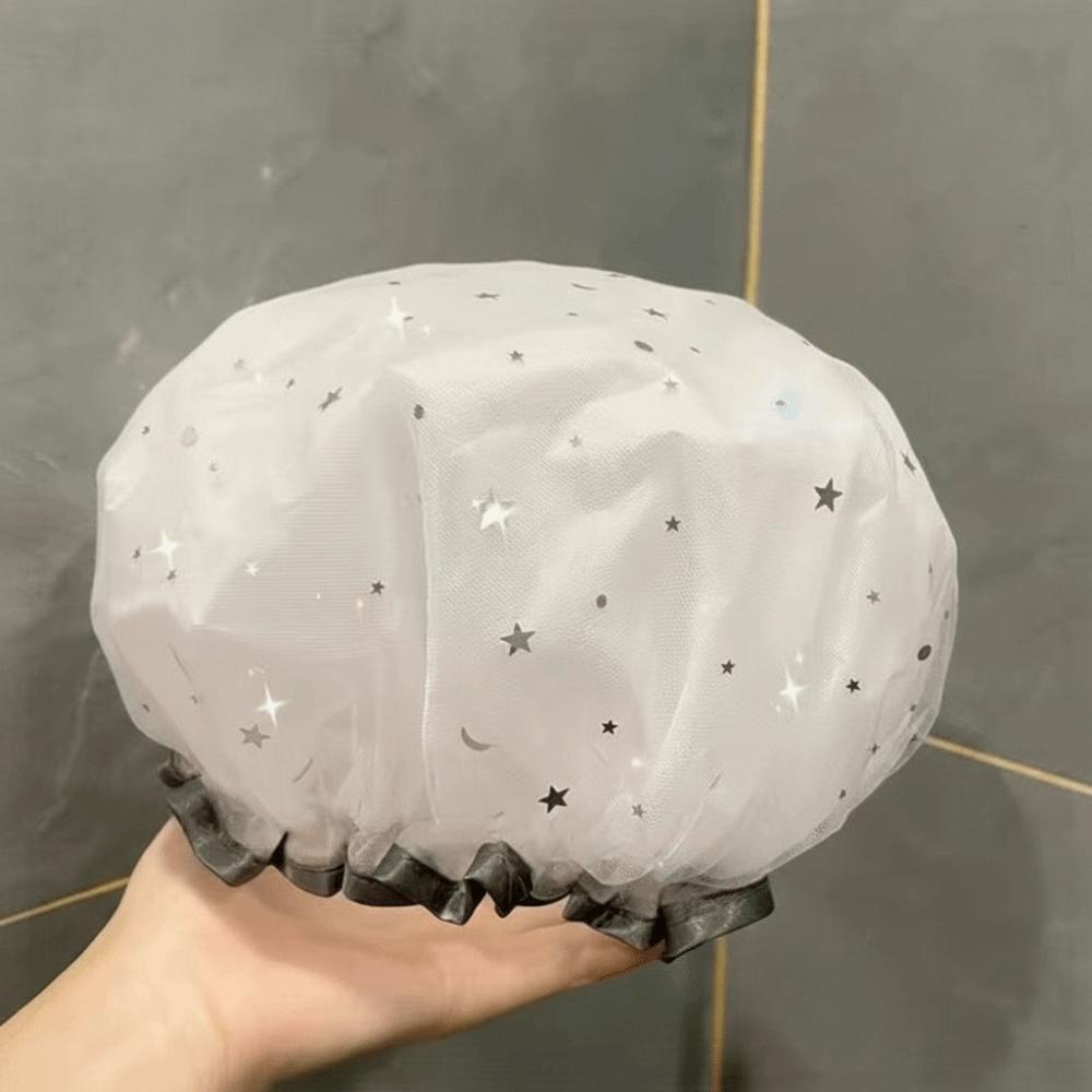 Starry Sky Pattern Bathing Hat Double Layer Bath Bonnets Reusable Sanitary Hat  Bathroom серый