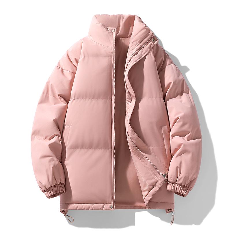Men's Trendy Winter Down Coat: Loose, Thick Cotton-Padded Stand-Up Collar Jacket, Solid Color, Versatile Outerwear for Couples