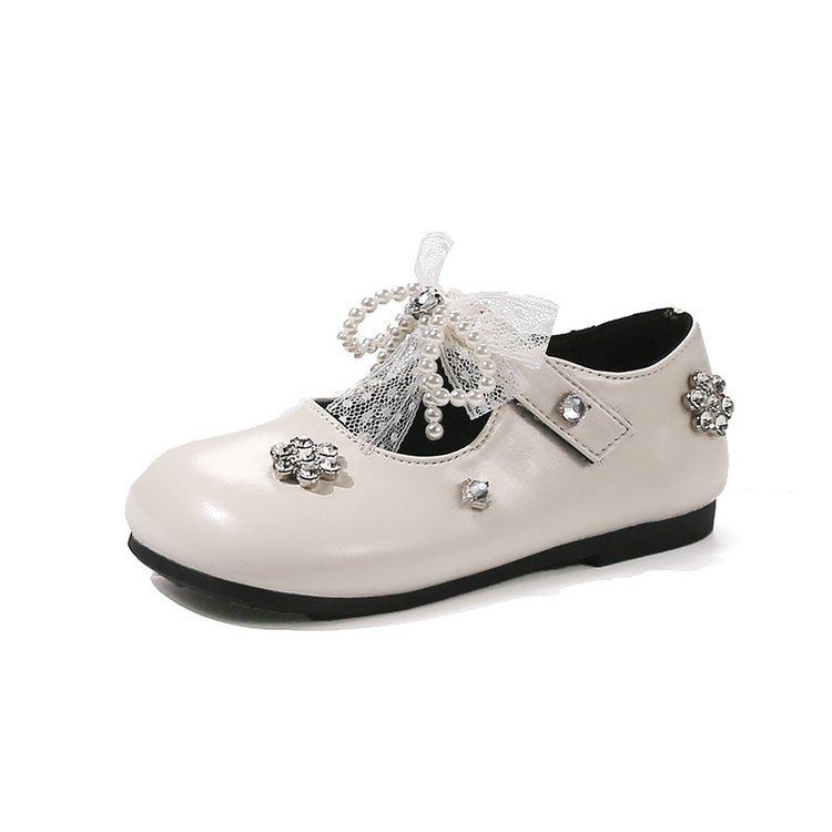 

Туфли из кожи со стразами для девочек в британском стиле, новые осенние, с бантом и бусинами, туфли для выступлений и танцев для маленьких девочек, детская обувь 36 бежевый