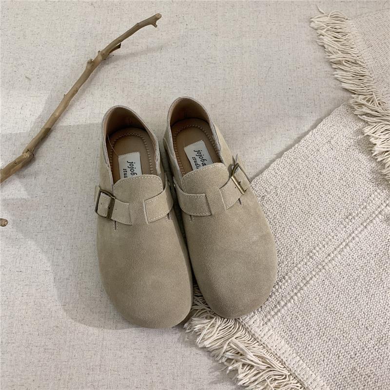 

Кожаные Биркенштоки женские осенне-зимние бархатные теплые хлопковые туфли ретро японские уродливо милые одинарные туфли на одной педали плоские лоферы 40