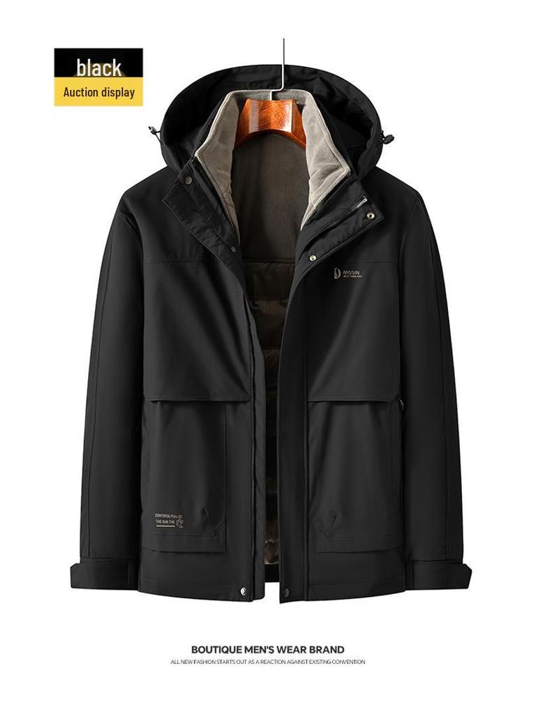 Men's Mid-Length Winter Down Jacket with Detachable Liner and Hood – Suitable for Middle-Aged and Elderly, Dad's Style, Thickened Coat