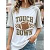 Camouflage letter football pattern shoulder T-shirt, women's printed color blocked short sleeved casual top