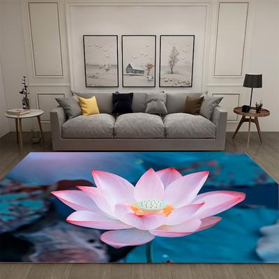 Beautiful Lotus Blooming Pattern Carpet, Kitchen Corridor Home Decoration Floor Mat, Children's Non-slip Play Mat Furry Carpet
