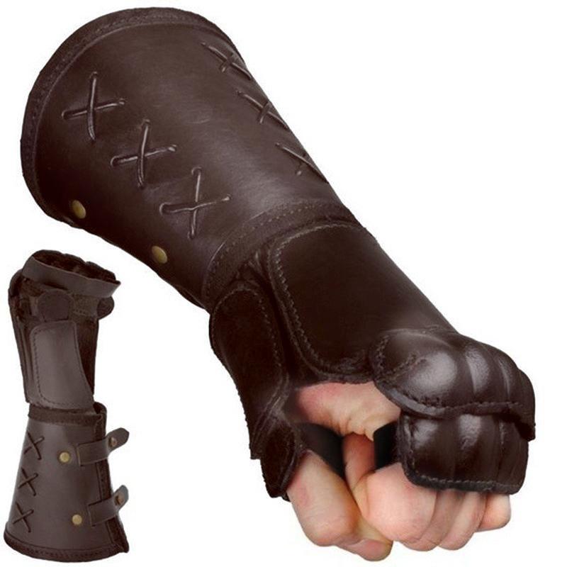 Medieval Armor Motorcycle Gloves Wide Cuffs Bracers Men Steampunk Warrior Gauntlet Renaissance Knights Templar Leather Lace-up