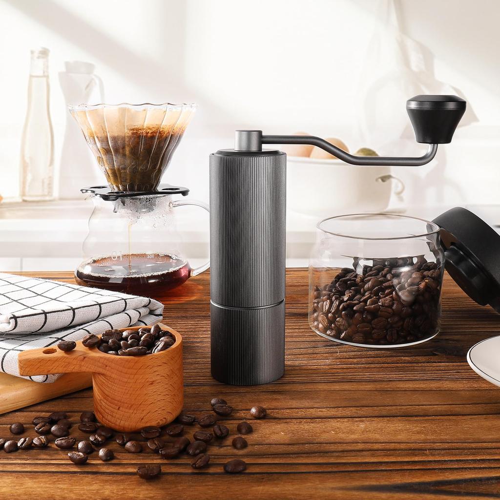 Sunnecko Coffee Mill, Manual Hand Grind, Coffee Grinder, Stainless Steel Mortar, 36 Levels Adjustable Coarseness, Capacity 25g, Includes Brush,
