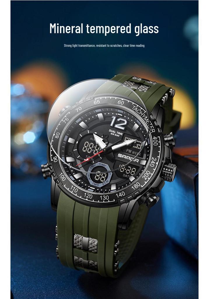 Sanda Men's Multifunctional Waterproof Sport Watch with Dual Time Display