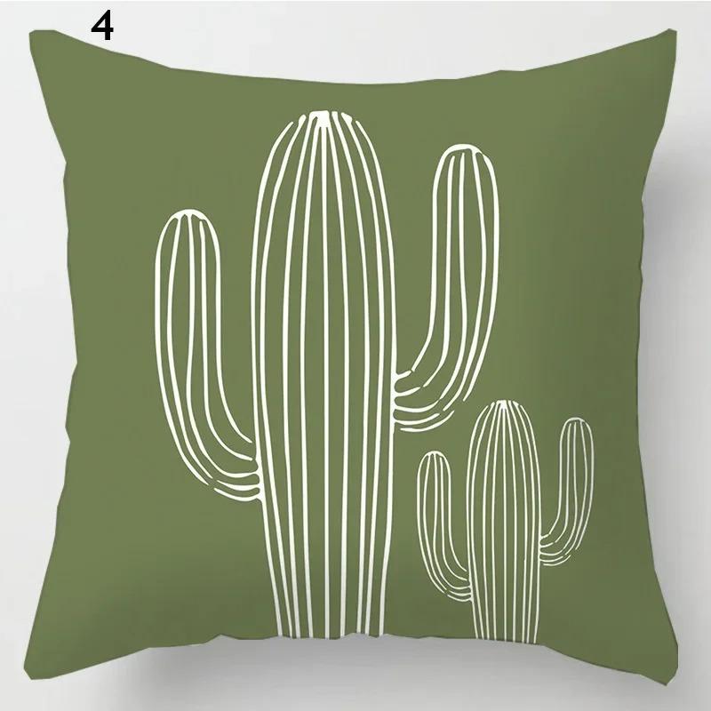 Simple Green Plant Cactus Pillowcase Geometric Line Floral Pattern Cushion Fresh Ins Style Home Sofa Decorative Pillow