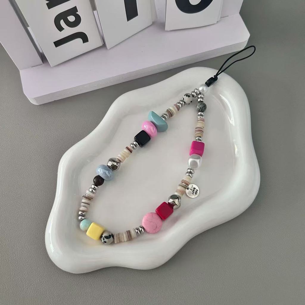 Pvc Material Phone Strap With Natural Stone Beads For Gift And Fashion