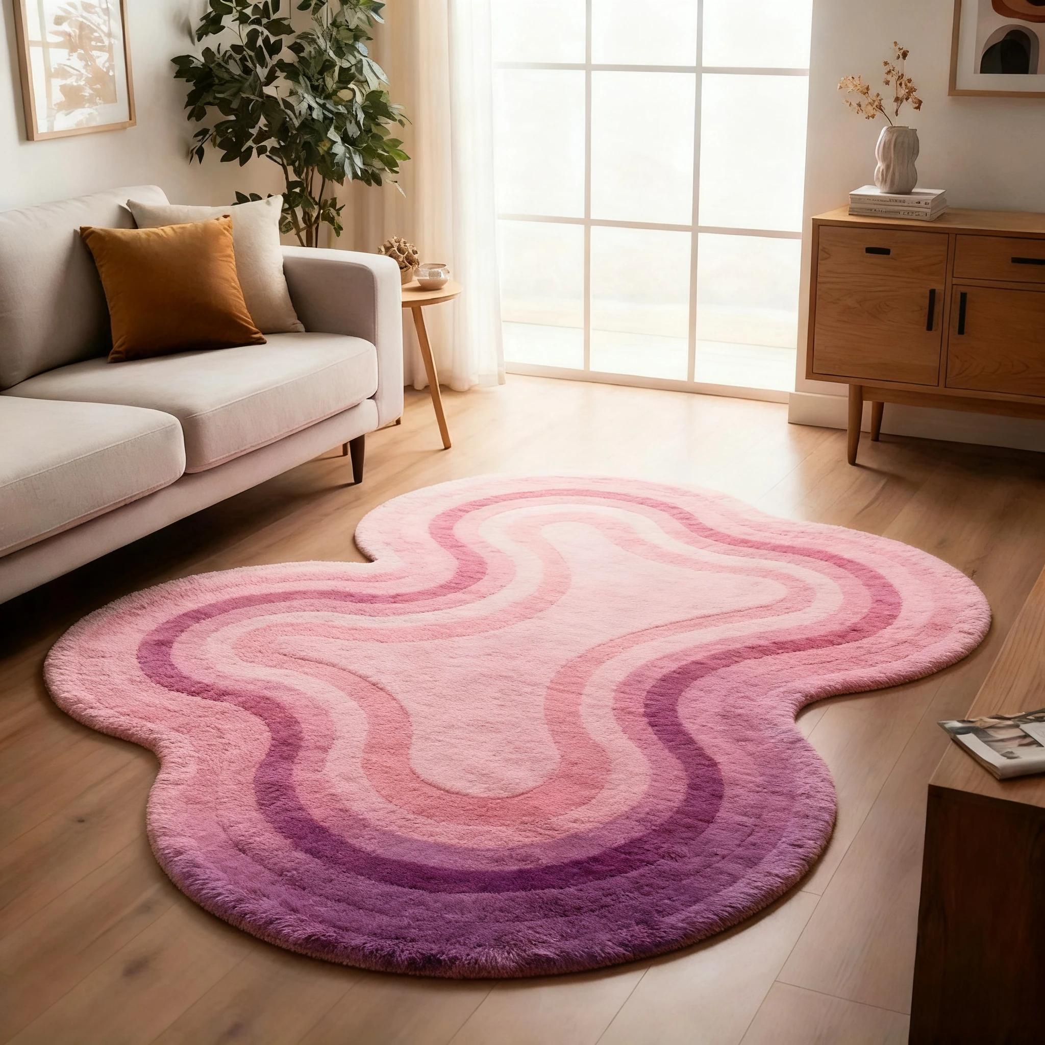 Dopamine Decoratief Tapijt Onregelmatig Vormig Tapijt Zacht en Pluizig Gebiedstapijt Geschikt voor Woonkamers Esthetische Huisdecoratie 80x120cm
