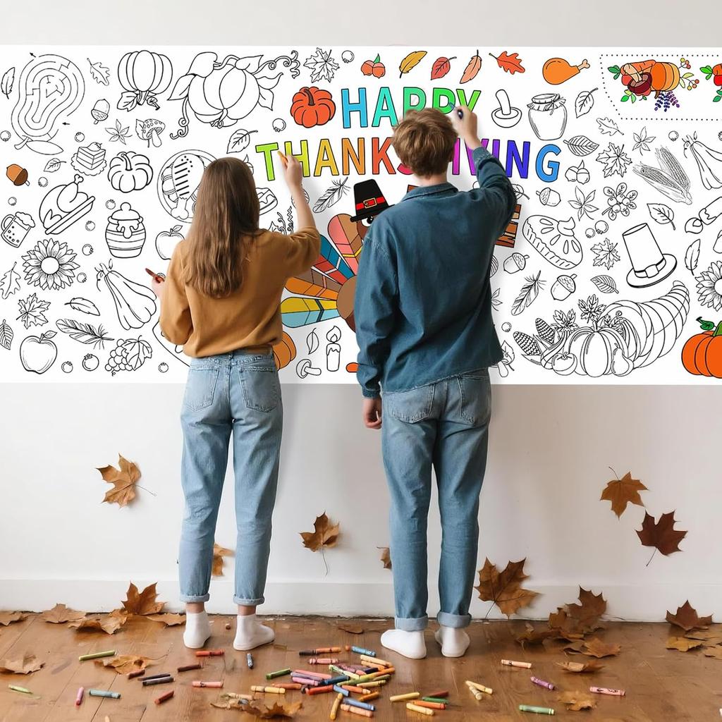 Muswarm Coloring Poster Tablecloth, Giant Poster,Paper Thanksgiving Coloring Banner Games and Family Activities, for Party Decorations,