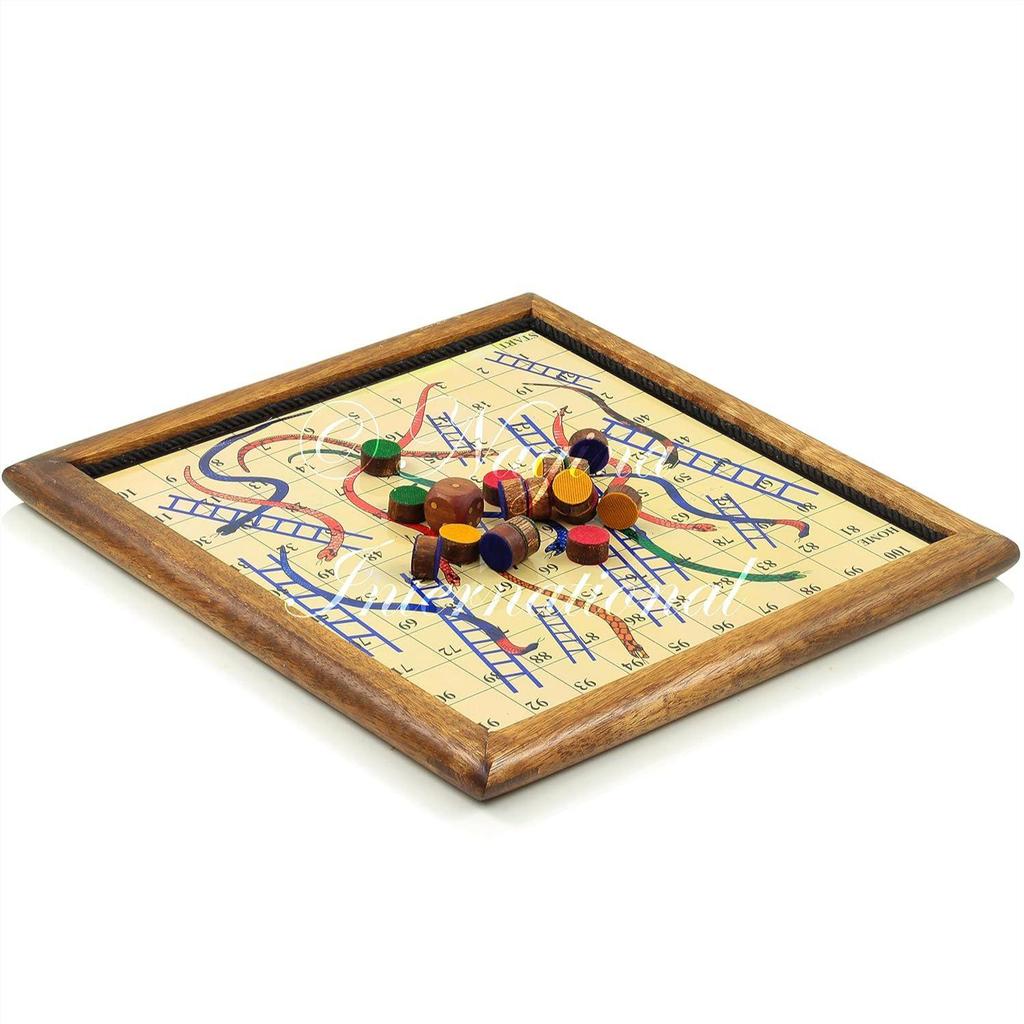 Wooden Handmade 2 In 1 Ludo Magnetic Snakes And Ladders Travel Board Fun Game - Adult