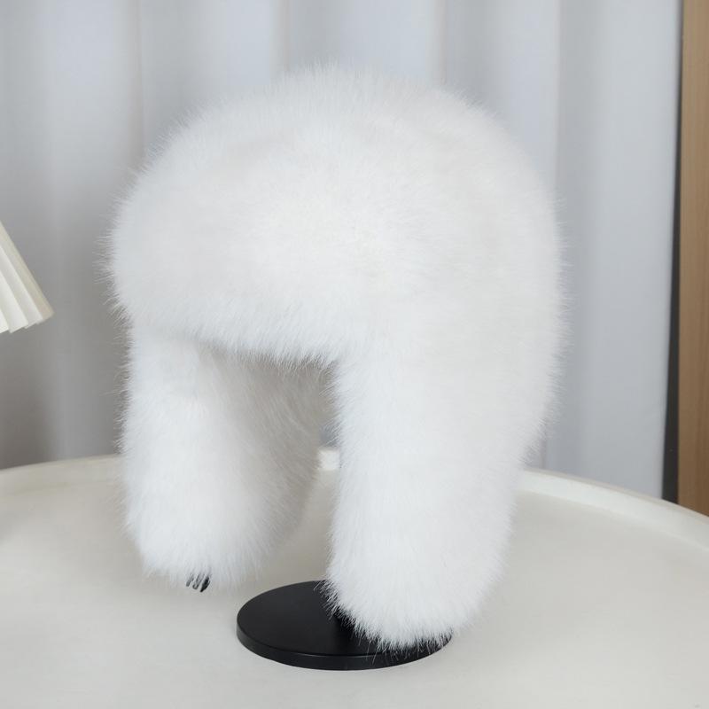 Thickened Winter Outdoor Imitation Fox Fur Warm Windproof Women's Plush Ski Face Small Ear Protection Hat