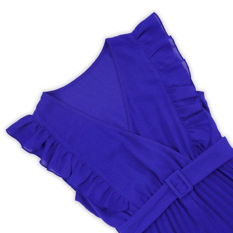 Women Slim High Waist Wide Leg Jumpsuit Sleeveless Ruffle V Neck Pleated Pants