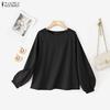 ZANZEA Women Casual Round Neck Solid Color Loose Long Sleeve Blouse