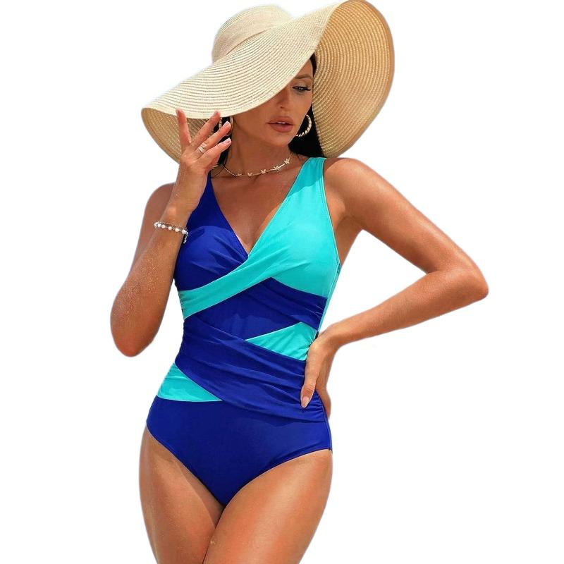 New Swimsuit Women's Color Matching Cross-strap One-piece Bikini Swimsuit