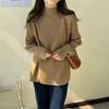 Women Sweater Autumn Plus Size Sweater Half High Collar Knitted Bottoming Shirt Loose Open Button Solid Color Top Pullover Sweater Female