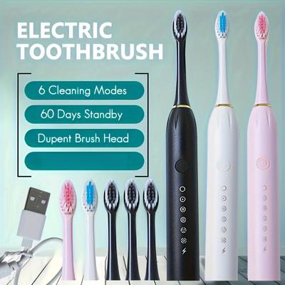 1pc Rechargeable Electric Toothbrush with 6 Cleaning Modes and Smart Timer, Unisex, Effective Teeth and Gum Cleaning