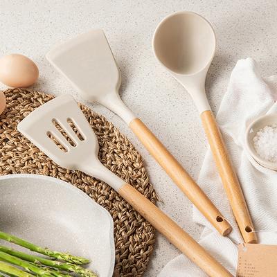 Hitzebeständiger Spatel mit Holzgriff, Suppenlöffel, Schaumlöffel, Kochspatel für Zuhause, Antihaft-Kochset, Küchenutensilien