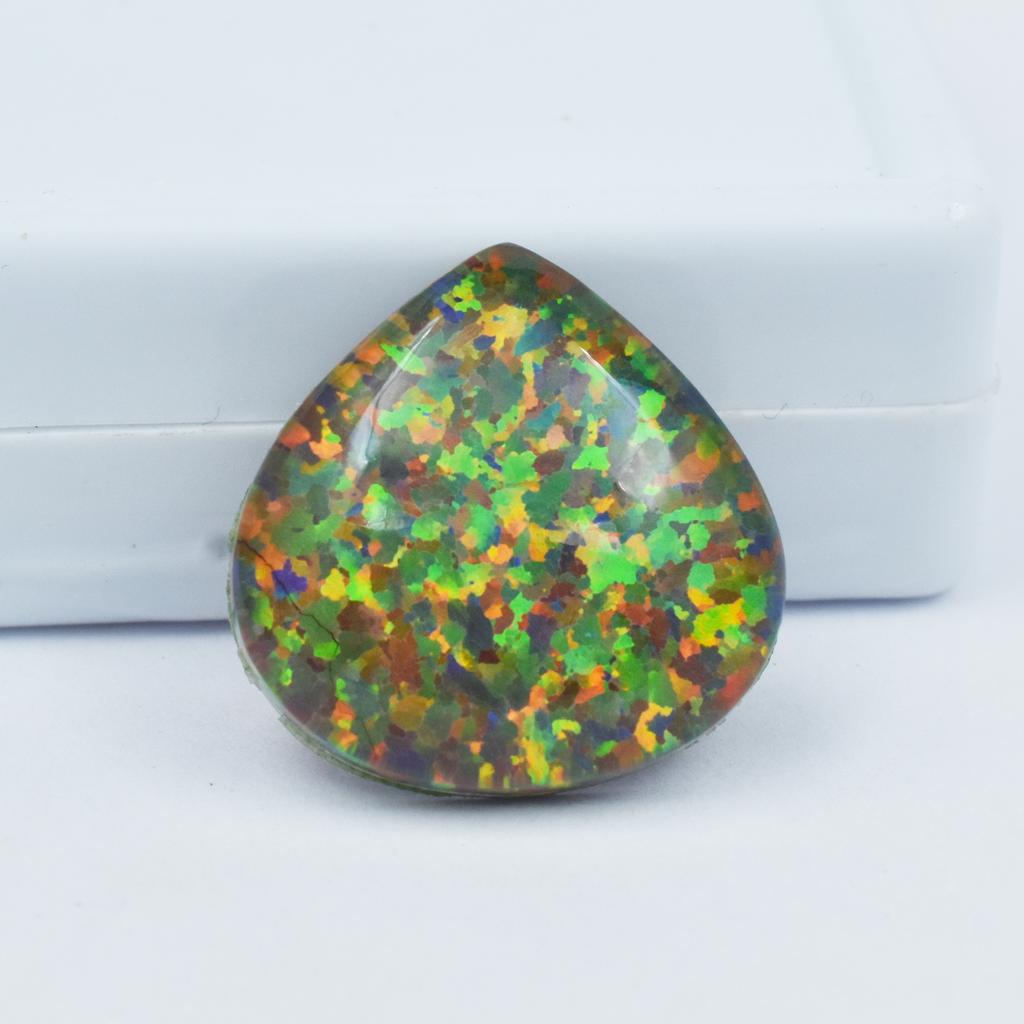 Lab-Created Opal Loose Gemstone Pear 14.65 ct Multi-Color Boulder October Birthday Birthstone