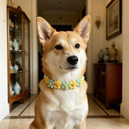 Collare Floreale all'Uncinetto Collare Floreale per Cani Fatto a Mano Morbido Carino Collare Floreale con Bottone per Gatti e Cani Piccoli