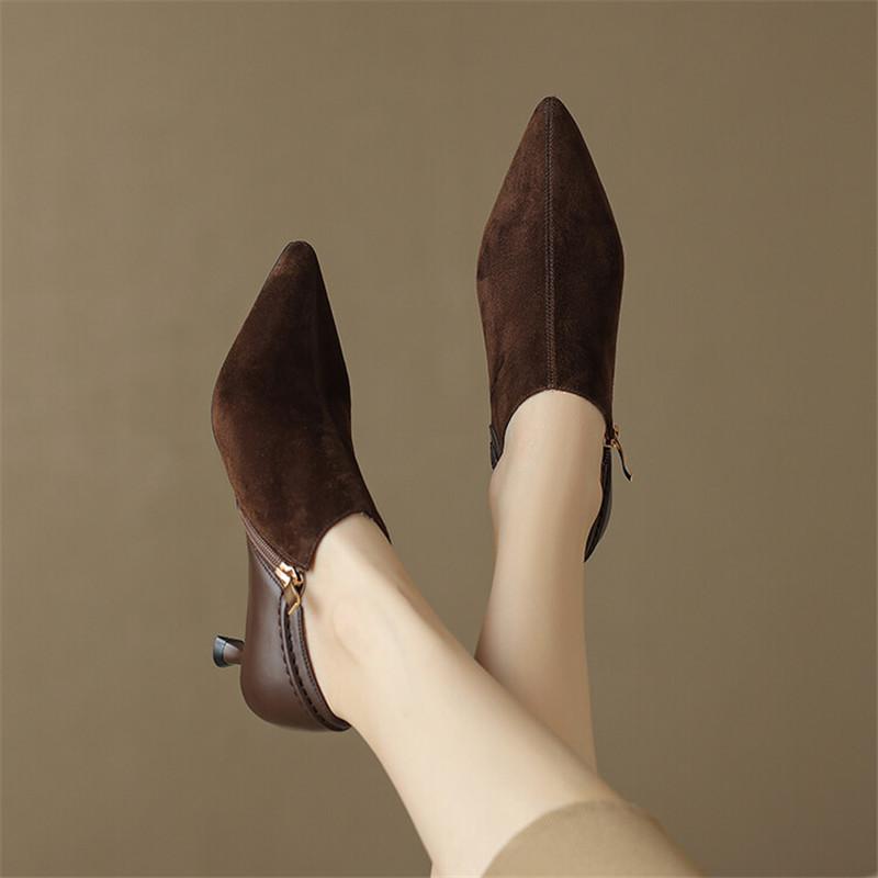 Fashion New Spring Sheep Suede Women Shoes French Retro Pointed Toe Women Pumps Side Zipper Loafers Shoes for Women Ladies Shoes