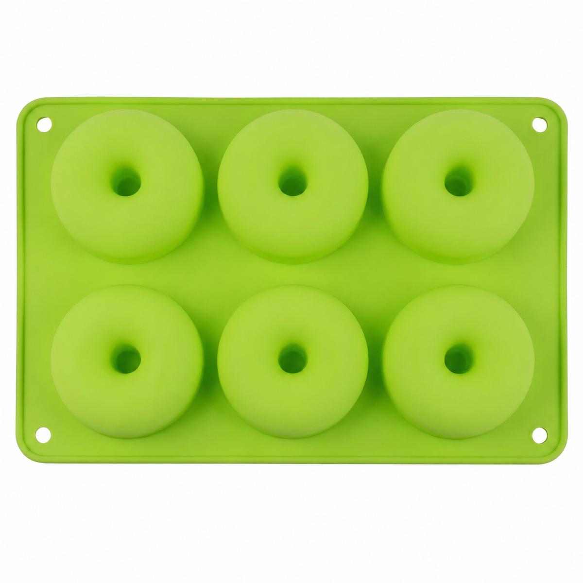 Donut Mold 6-Cavity Green Silicone Baking Form for Homemade Donuts, Cake, Cookies, Chocolate and DIY Treats зелёный