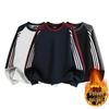 2025 Unisex Fleece-Lined Sweatshirt Set: High Street Three Stripes, Round Neck, Autumn/Winter Warmth