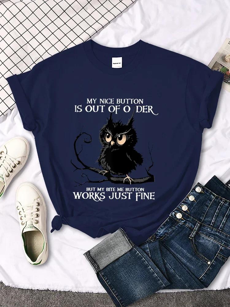 Funny My Nice Button Is Out of Order Unisexs Tshirt Owl Cartoon Graphic Unisex Tees Shirt Short Sleeve Tshirt Femme TShirt Tops