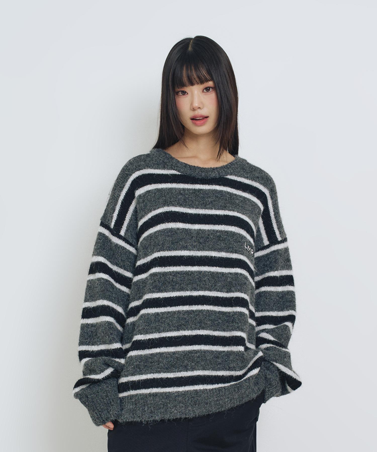 Lmr Hairy Stripe Pullover Knit Dark Grey Dark Navy/M