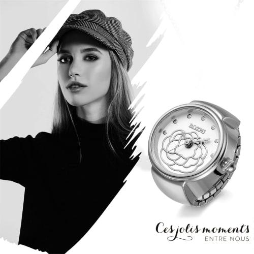 Lancardo Flower Ring Watch, One Size Fits All, with Lid Cover, Analog, Easy to Read, Perfect for Everyday Life, Commuting, Christmas, Birthdays, Anniv