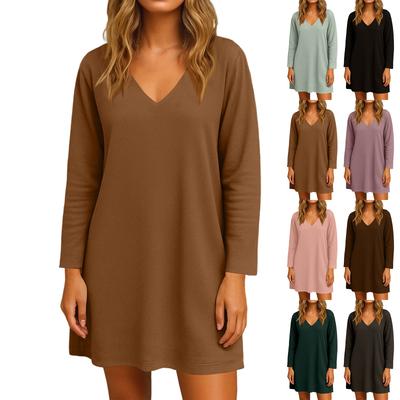 Women's Loose V-neck Mid Length Long Sleeved Home Skirt