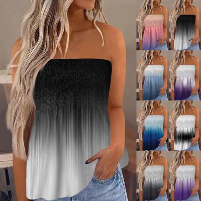 Tops de tubo para mujer, linda camiseta sin mangas con estampado de hombros descubiertos