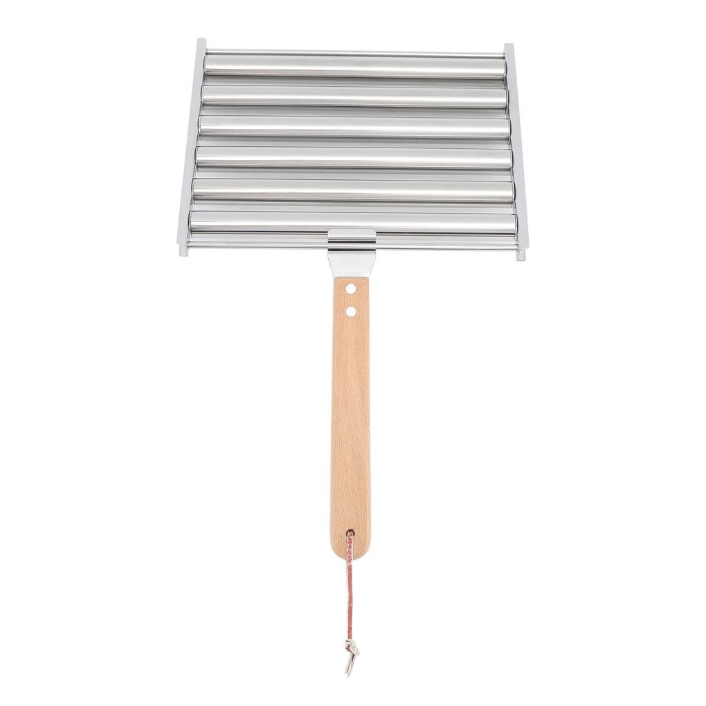 Detachable Stainless Steel Hot Dog Sau Roller Rack Stmer With Extra   Wood Handle 4 Skewers 6 Stick Design BBQ Tools