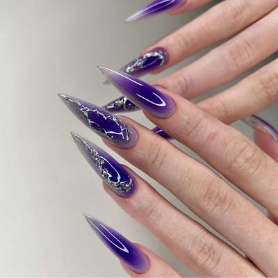 Purple Smudge Wearing Nail Piece European and American Custom Manicure Fake Nail Wearing Nail Piece Finished Product