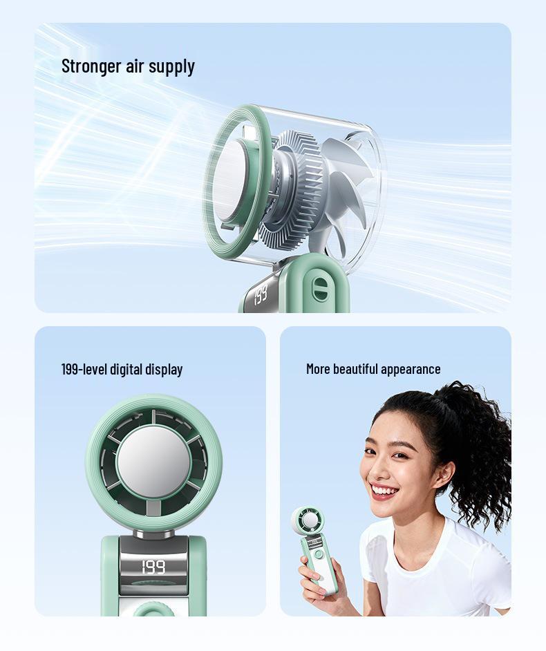 2026 High-Speed Handheld Fan with Digital Display, 199 Gears, Ice Pack Cooling, Turbine, Three-Fold Design & Lanyard.