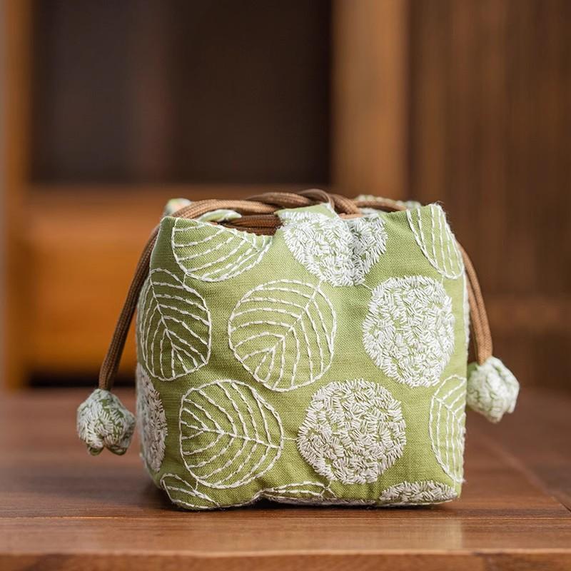 Chinese Style Cotton Linen Tea Set Storage Bag - Thickened Shockproof Pouch for Zisha Teapot/Quick Cup,  Portable Carrying Case