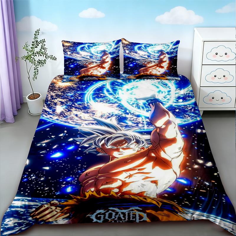 

Duvet Cover Cartoon Anime Digital Printing Dragon Balls Peripheral Bedding Three Piece Set Decorative Bed Sheet Pillowcase 135x200cm