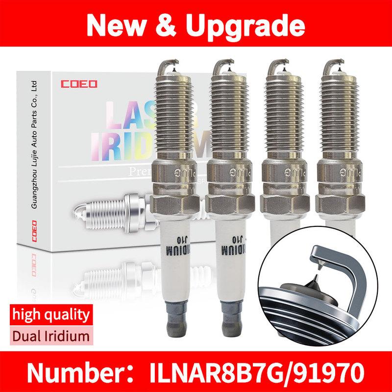 For  Dual Iridium Spark Plugs ILNAR8B7G 91970 for MG GS HS ZS MG5 MG6 GT RX5 CHEVROLET CRUZE MALIBU FORD C-MAX FIESTA FOCUS 91970 4PCS