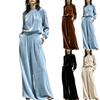 Women's Casual Velour Two Piece Outfit with Pleated Top and Wide Leg Pants