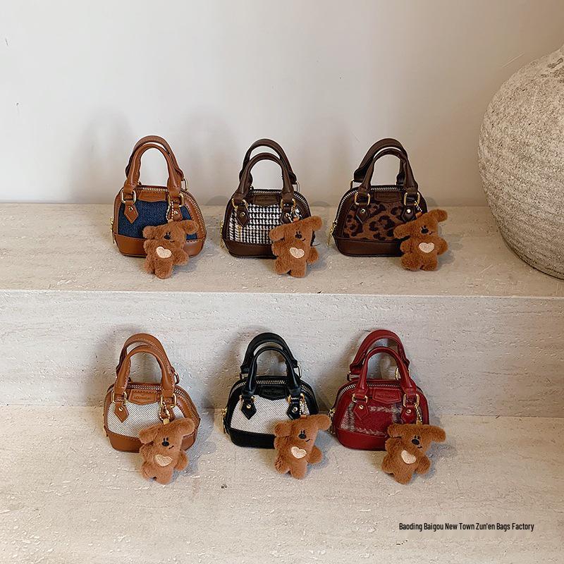 Children's Korean Color Block Mini Crossbody Bag with Earphone and Coin Pouch 2025 Winter Collection