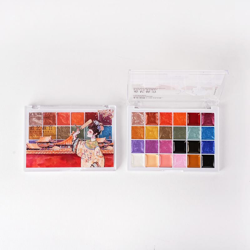 

24-color National Style Solid Watercolor Pigment Box Art Students Always Have Painting Nail Art Gouge Entry Pigments 24colors