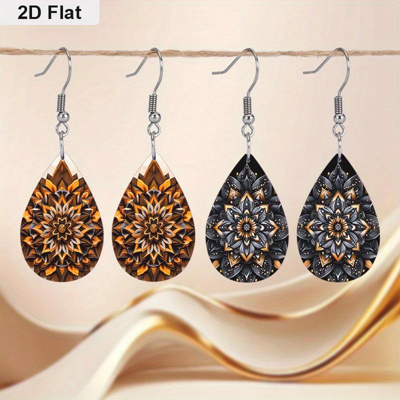 Bohemian Style Colorful Mandala PU Earrings, Fashion Earrings, Y2K Style Exquisite Earrings, Holiday Gifts for Friends, Elegant Earrings