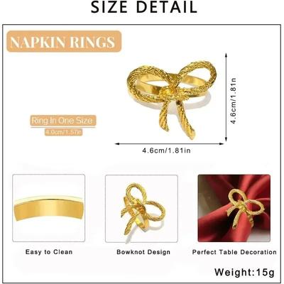 Shiny Metal Bow Napkin Ring Holder Elegant Table Setting Alloy Decor Reusable for Wedding Banquet Dinner Parties