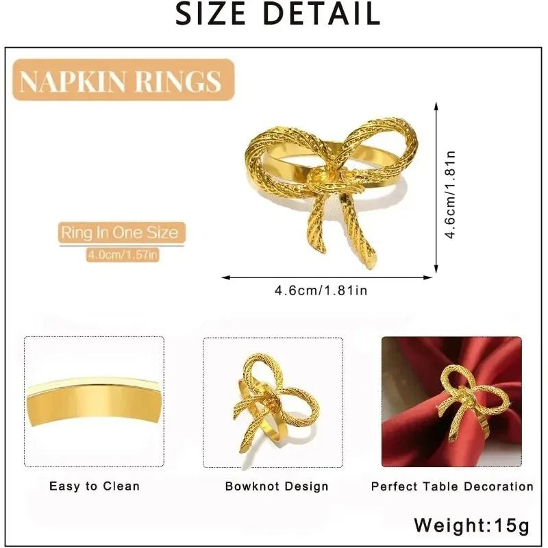 Shiny Metal Bow Napkin Ring Holder Elegant Table Setting Alloy Decor Reusable for Wedding Banquet Dinner Parties