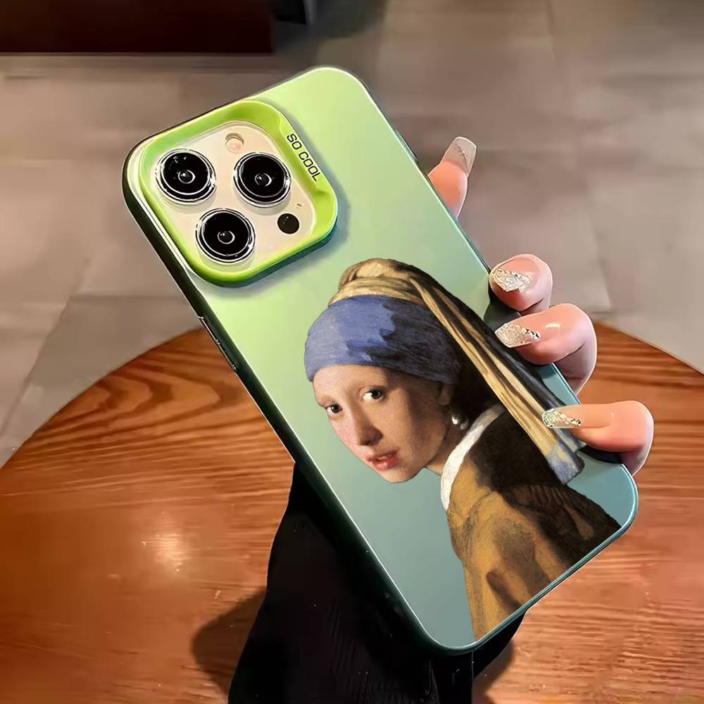 Het meisje met de parel and Mona Lisa Phone Case For iPhone 17,16,15,14,13,12,11,Pro Max,Plus Candy Silver Cover