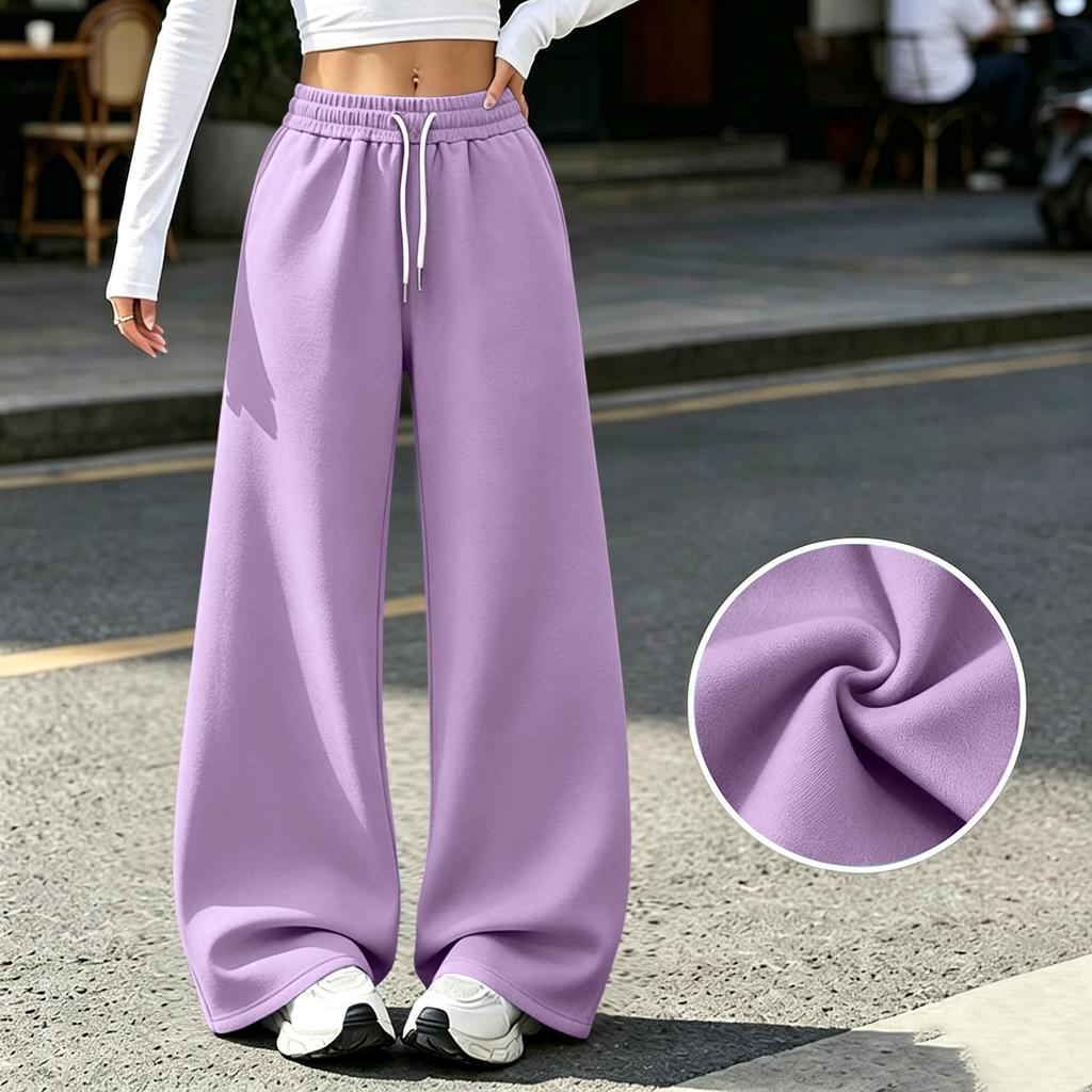 Women's Casual Wide Leg Sweatpants with Pockets Lined Drawstring Joggers for or Athletic Wear