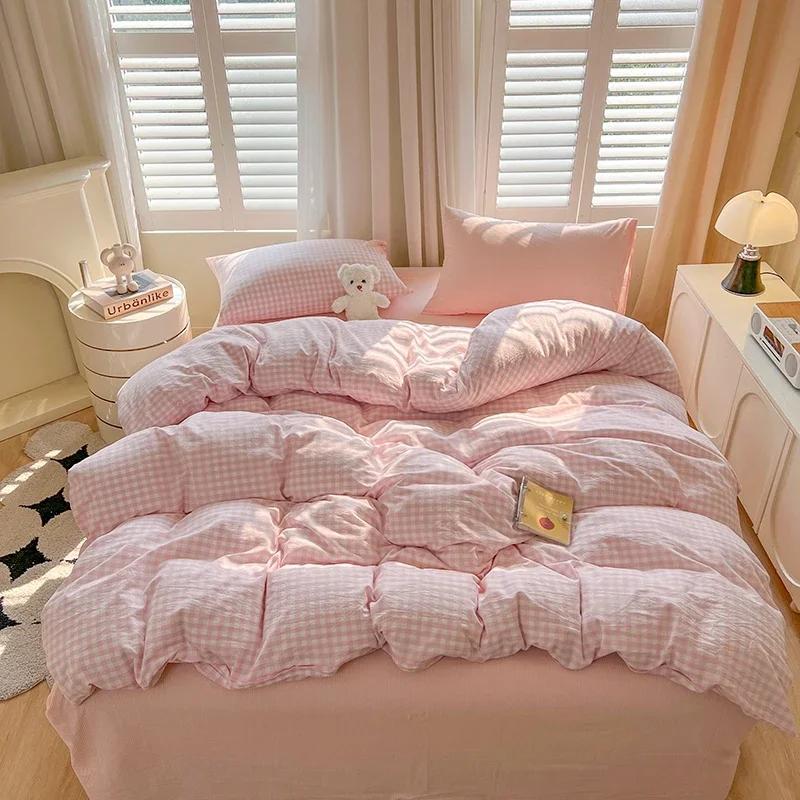 Bed Sheets Set Plaid Style Duvet Cover Pillowcase with Bedsheets Home Bed Linen Sets Skin-friendly Bedclothes
