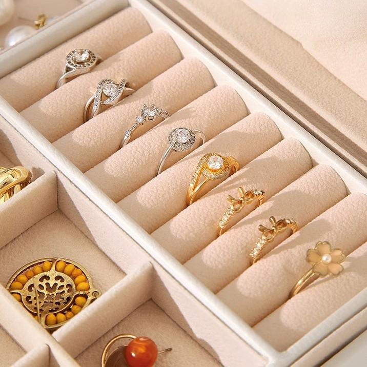 Elegant Multi-Layered PU Leather Jewelry Box with Lock for Earrings, Necklaces, and More