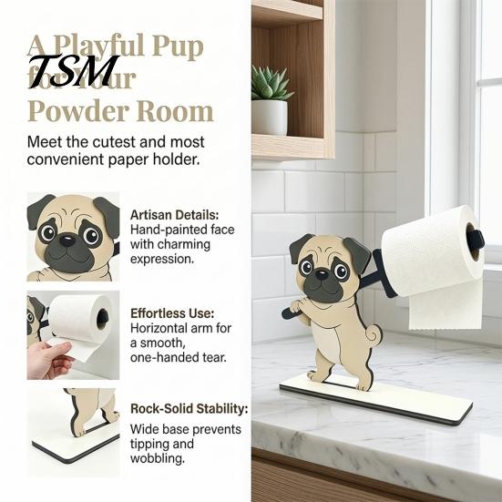 Sturdy Paper Roll Stand Funny Animals Wooden Toilet Holder, 3D Animal Bathroom Decor, Cute Cartoon Solid Wood Tissue Rack Free Standing for Home, Fun