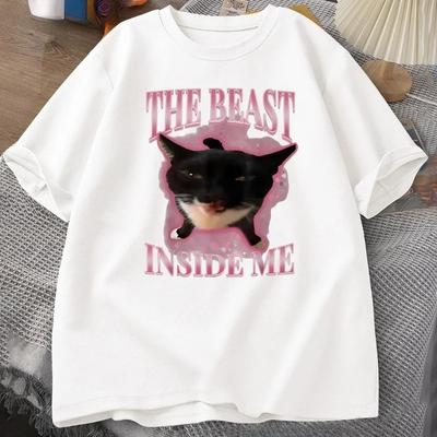 The Beast Inside Me T-shirts for Women Cute Silly Cat Funny Humor T Shirt Short Sleeve Round Neck Tshirt Women Clothes